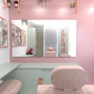 salão de beleza pequeno decorado rosa