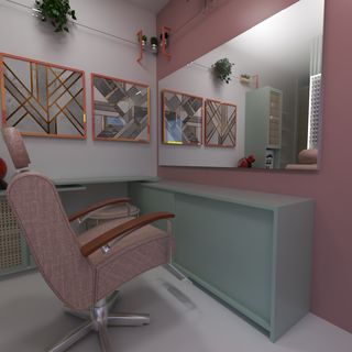 salão de beleza pequeno decorado rosa